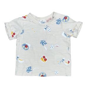 H&M Organic Cotton Eggs & Toast Breakfast Shirt 4-6 Months Cream Blue NWOT